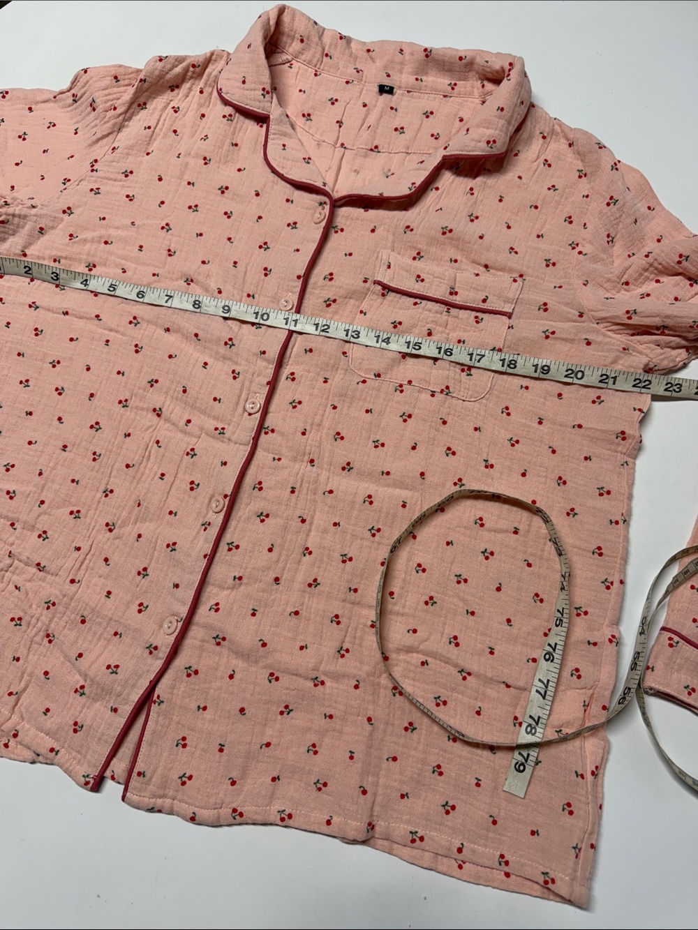 Women's Pink cherry print Pajama Set - Soft Long Sleeve Top & Pants medium - Picture 5 of 9